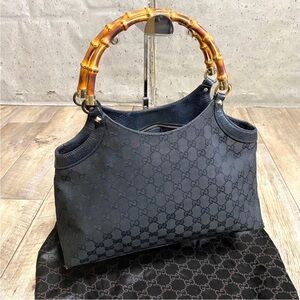 Gucci Black and Brown Bamboo Handle Shoulder Bag